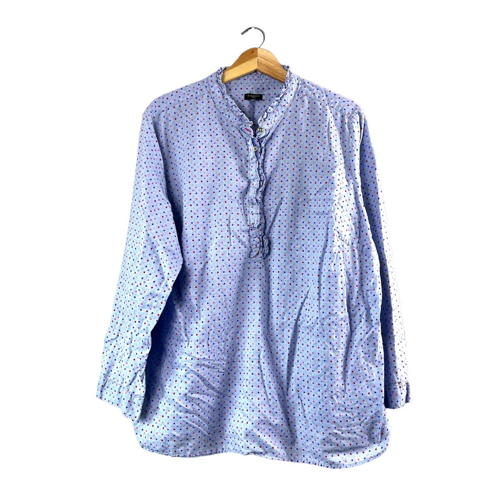 Women's Blue Colorful Polka Dot Button Up Shirt L